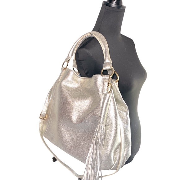 COPY - COPY - G.I.L.I. Metallic Silver Leather Satchel Bag - Picture 7 of 16